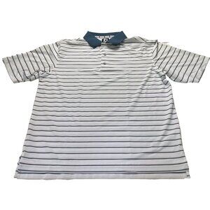 FJ Footjoy Golf Polo Shirt Mens XL Blue/White Striped Stretch Performance